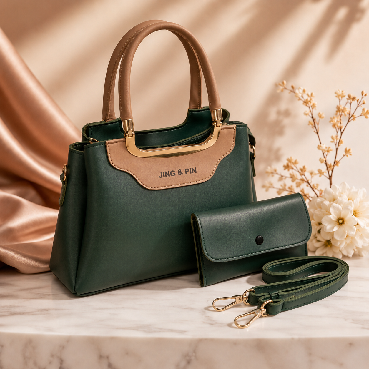 Premium 2-Piece Handbag Set with Matching Wallet & Detachable Shoulder Strap